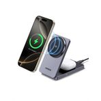 UGREEN MagFlow Qi2 sertifikalı 15W iPhone şarj istasyonu, MagSafe ile uyumlu 2'si 1 arada manyetik şarj istasyonu, iPhone 16,16 Pro,16 Pro Max,15,14,13,AirPods için katlanabilir kablosuz şarj cihazı