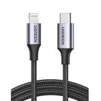 Ugreen Type-C to Lightning 3A PD MFi Sertifikalı Örgülü Hızlı Şarj Kablosu 1 Metre Siyah 60759