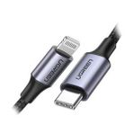UGREEN Type-C to Lightning 3A PD MFi Sertifikalı Örgülü Hızlı Şarj Kablosu 1 Metre - Siyah