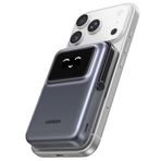 UGREEN Uno Manyetik Güç Bankası 10000mAh, USB C Kablolu 20W PD Taşınabilir Şarj Cihazı, Ekran ve Standlı Kablosuz Güç Bankası, iPhone 16/15/14/13/12 Mini Plus Pro Max ile Uyumlu (Siyah)