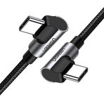 Ugreen Usb-C 60W 3A QC PD Çift Tarafı 90 Derece Örgülü Hızlı Şarj Kalosu, 1 Metre, Siyah, 70529