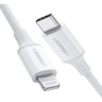 UGREEN USB-C - Lightning 3A PD MFi Sertifikalı Hızlı Şarj Kablosu, 1 m, Beyaz, 10493 - 1 Metre