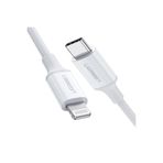 Ugreen USB-C - Lightning 3A PD MFi Sertifikalı Hızlı Şarj Kablosu, 2 m, Beyaz, 60749