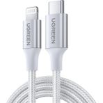 UGREEN USB-C - Lightning 3A PD MFi Sertifikalı Örgülü Hızlı Şarj Kablosu, 1 m, Gümüş, 70523 - 1 Metre