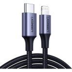 UGREEN USB-C - Lightning 3A PD MFi Sertifikalı Örgülü Hızlı Şarj Kablosu, 2 m, Siyah, 60761 - Açık Gri