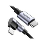 UGREEN USB-C to Lightning 3A QC PD 90 Derece Örgülü Hızlı Şarj Kablosu, 2m - Siyah