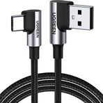 Ugreen USB-C to USB-A 3A QC 90 Derece Hızlı Şarj Kablosu, 3 Metre, Uzay Grisi - 70875