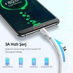 Ugreen Usb-C to Usb-A 3A QC Örgülü Hızlı Şarj Kablosu 2 Metre Gümüş Beyazı 60133
