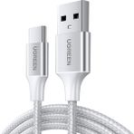 Ugreen Usb-C To Usb-A 3A Qc Örgülü Hızlı Şarj Kablosu, 3 Metre, Gümüş Beyazı - 60409 - Beyaz - Gri