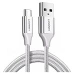 UGREEN USB-C - USB-A 3A QC Örgülü Hızlı Şarj Kablosu, 1 m, Gümüş Beyazı, 60131 - 1 Metre