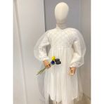 Uhde Store Kız Çocuk Ekru Tül Elbise Uzun Kollu Tesettür Özel Gün Elbisesi Pamuk Astarlı - 7 - 8 Yaş