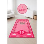 uhtico 5 Adet Pembe Dekoratif Dijital Baskılı Kaymaz Eğitici Küçük Çocuk Seccade Namazlık Hediyelik 45x90cm