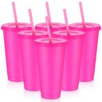 Uiifan 6 Adet Kapaklı ve Pipetli Yeniden Kullanılabilir Bardaklar Parlak Buzlu Kahve Bardağı Plastik Seyahat Kupası Smoothie Meyve Suları Partiler için Bardak Doğum Günleri, Buzlu Kahve Fincanı Seyahat