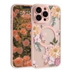 Uioeua iPhone 13 Pro için Manyetik Çiçek Kılıfı, Sevimli Şeffaf Buzlu Çiçek Desenli Tasarım Lens Korumalı MagSafe ile Uyumlu Kadın Kız Kılıfı iPhone 13 Pro-Wild & Flowers için Kılıf