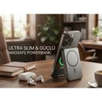 Uk iPhone 11 Uyumlu Magsafe 5000MAH Ultra Ince Powerbank Kablosuz Hızlı Şarj-Titanyum Gri