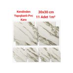 UKAB DEKOR 11 Parça (1 m²) 30x30 Cm Pvc Karo Kendinden Yapışkanlı Seramik Mermer Görünüm Dekoratif Panel Beyaz 30 x 30