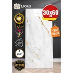 UKAB DEKOR 30X60cm 1 Adet Gold Bej Mermer Desen Yapışkanlı Banyo,Tezgah Arası Kaplama Duvar Paneli Kağıdı
