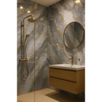 UKAB DEKOR 60x120 Cm (0,72 m²) Kendinden Yapışkanlı Mermer Desenli Pvc Karo Panel Banyo, Wc, Mutfak Mavi-Gold 60 x 120