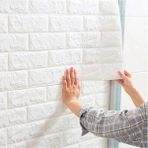 Ukab Dekor Kendinden Yapışkanlı Esnek Köpük Beyaz Duvar Kağıdı Paneli 3D Boyutlu Tuğla Desen - 50 x 70