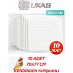 Ukab Dekor Kendinden Yapışkanlı Esnek Köpük Tuğla Desen Dekoratif Duvar Paneli 70X77 cm 10 Adet - Beyaz - 70 x 77