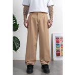 UKHWD SUPPLY Wide Leg Pilili Bej Retro Erkek Kumaş Pantolon