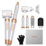 UKLISS 7'si 1 Arada Saç Kurutma Fırçası, Kıvırcık ve Bukleli Saçlar İçin Difüzörlü 110000 RPM Profesyonel İyonik Fırça, Salon Kalitesinde Şekillendirme İçin Saç Kurutma Makinesi, Beyaz Altın