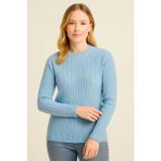 Ulak Handmader Bisiklet Yuvarlak Yaka Triko Kazak Pamuklu Kalın Fitilli Dokuma, Regular Fit Uzun Kollu Kışlık Model - Bebe Mavisi - XL