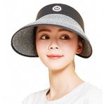Ulalaza Kadın Yaz Katlanabilir Hasır Güneş Siperliği Şirin Papyon UPF 50+ Paketlenebilir Geniş Kenarlı Kıvrılabilir Vizör Plaj Şapkası, SS16000-E218-1navy1, One Size