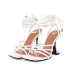 Ulalaza Strappy Kumaş Bağcıklı Ayak Bileği Toka Fiyonklu Açık Burun S6-Offwhite Kadın Topuklu Ayakkabı