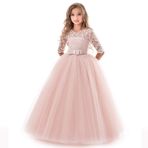 Ulalaza XC88378 Pembe Prenses Poofy Çiçek Kız Çocuk Elbise