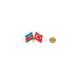 Ulaş Hediyelik Azerbaycan Türkiye Flamalı Renkli Gold Renk Metal Yaka Rozeti 1 Adet