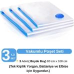 Ülbag (3 Adet) Büyük Boy 80 cm x 100 cm Vakumlu Poşet- Vakumlu Hurç - 80 x 100 cm - Şeffaf