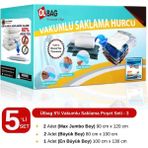 Ülbag 5'li Vakumlu Saklama Poşet Seti Şeffaf Plastik Malzeme ile 3 Yorgan, Battaniye, Yastık