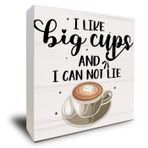 ULEGIE Kahve Dekoru Ahşap Kutu İşaret Masa Dekoru, I Like Big Cups and I Can Not Lie, Ahşap Kutu İşaret Blok Kahve Barı Ev Ofis Raf Dekoru için Kahve Masası Süslemeleri 13,7 x 13,5 cm
