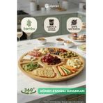 Ülgenev 360 Derece Dönerli %100 Bambu Sunum Tabağı - 5 Bölmeli Lüks Kahvaltılık Çerezlik ve Servis Tabağı - Ahşap