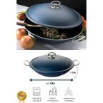 Ülgenev 40 cm Granit Kaplama Bombeli Kapaklı Sac Kavurma, Haşlama Tenceresi, Profesyonel Büyük Boy Wok Tava - Antrasit