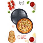 Ulgenex 2 Adet Paslanmaz Karbon Çelik , Delikli, Yanmaz Yapışmaz 30 Cm Büyük Boy Pizza ve Lahmacun Tepsisi