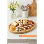 Ulgenex 28 Cm Doğal Bambu Oval Sunumluk Ahşap, Dekoratif Servis Tepsisi Kahve ve Kahvaltı Sunum Tabağı