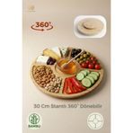 Ulgenex 360 Dönerli 5 Bölmeli Sunum Tabağı Kahvaltılık , Çerezlik, Sunumluk Bambu Yuvarlak Tahta
