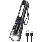 Ultra Güçlü Şarjlı Led El Feneri, 30W Süper Parlak Işık, 7 Adet Işık Modu, Yan Işıklı ve Çakarlı, Yakınlaştırılabilir, Su Geçirmez, 1500mAh Batarya Kapasitesi, 1.5 Km Uzun Menzilli Parlak El Feneri