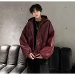 Ultra Ovarsize Hakiki Deri Unisex Hip Hop Mont - Bordo - Deri - 3XL