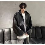 Ultra Ovarsize Hakiki Deri Unisex Hip Hop Mont - Siyah - Deri
