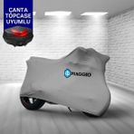 Ultra Shop Pıaggıo Beverly 500 Uyumlu Motosiklet Branda Topcase Çanta Uyum Logolu Kumaş Penye Gri Motor Branda