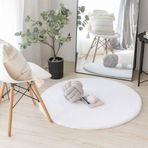 Ultra Yumuşak Beyaz Suni Tavşan Kürk Halı Kalın Tüy Yüksekliğinde Peluş ve Kabarık Hayvan Halısı Oturma Odası için Modern Yuvarlak Alan Halısı (60 cm)