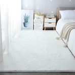 Ultra Yumuşak Beyaz Suni Tavşan Kürk Halı - Oturma Odası için Ekstra Büyük 200x300 cm Shaggy Peluş Alan Halısı - 30 mm Kalın Kabarık Yün Halı Modern Ev Dekoru