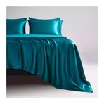 Ultra Yumuşak İpek Lastikli Çarşaf Seti - Göl Yeşili, King Boy 250x250cm + 2 Yastık Kılıfı 48x74cm - Üstün Konfor için Lüks Saten Yatak Örtüleri