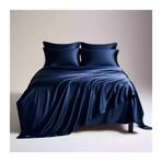Ultra Yumuşak Lacivert İpek Nevresim Takımı - Düz Çarşaf 170x230cm, Tek Kişilik ve Çift Kişilik Yataklar için Lüks Saten Yatak Takımı, Elastik Olmaz, Ev Dekoru için Mükemmel.