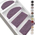 Ultra Yumuşak Mor Tüylü Merdiven Basamağı Paspası Seti, 15 Parça Kabarık, Kaymaz Halı Yolluk Pedleri, Merdivenler için Kendinden Yapışkanlı Arka Kısım 23 x 65 cm Yarım Daire Şeklinde