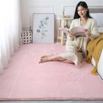 Ultra Yumuşak Pembe Sahte Tavşan Kürk Alan Halı Dökülmeyen İpeksi Pürüzsüz Lüks Halı Oturma Odası Yatak Başucu Kabarık 200x300 cm Mat