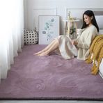 Ultra Yumuşak Suni Tavşan Kürk Parça Halı Oturma Odası ve Yatak Odası için Lüks Kabarık Halı Dökülmez İpeksi Pürüzsüz Mor 120x160 cm Rahat Dekoratif Mat